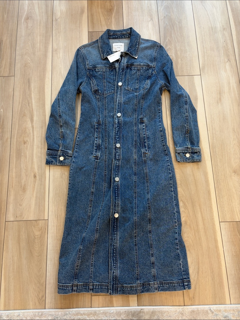 New Habitual Button-Front Long Sleeve Denim Dress - Blue